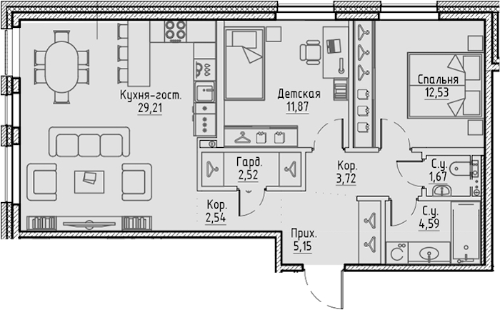 2-комнатная квартира 73.8 м², 3/10 эт., ЖК «LEGENDA Сампсониевский 32»